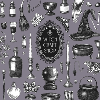 Witchcraft background. Vinatge Halloween sketches. Hand-drawn vector illustration. Bohemian style witch craft shop banner. NOT AI generated